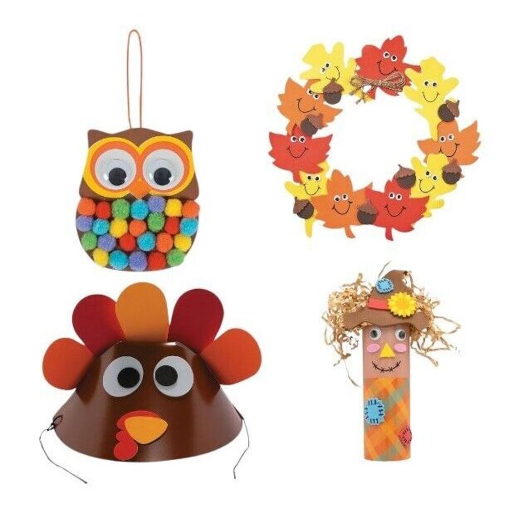 Set Of 4 Fall Thanksgiving Craft Kits Owl Scarecrow Turkey‎ Leaves